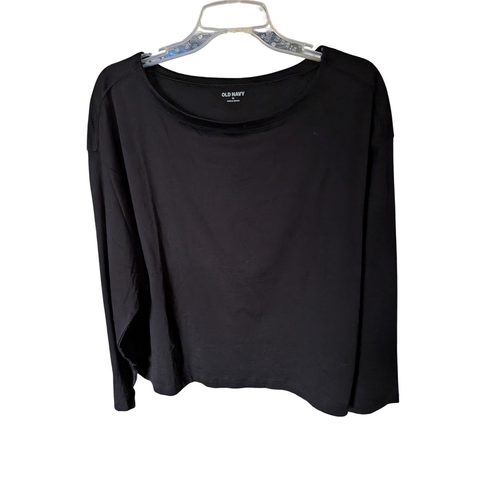 Old Navy Womens XL Black Boxy Long Sleeve Tee Relaxed Fit Side Slit Jersey Top